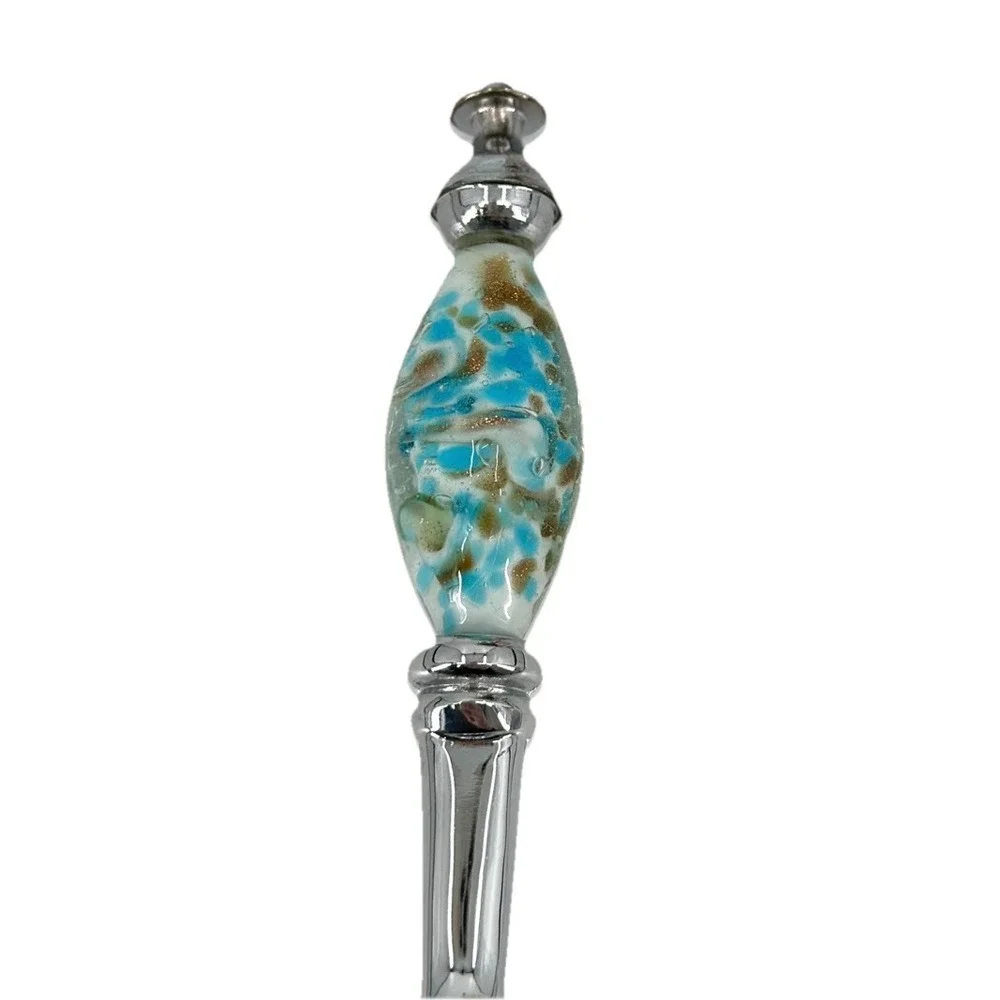 Stunning Murano Style Art Glass Ice Cream Scoop Silver Teal NEW With Box